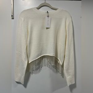 Line and Dot - Pearl Trim Ivory Sweater NWT